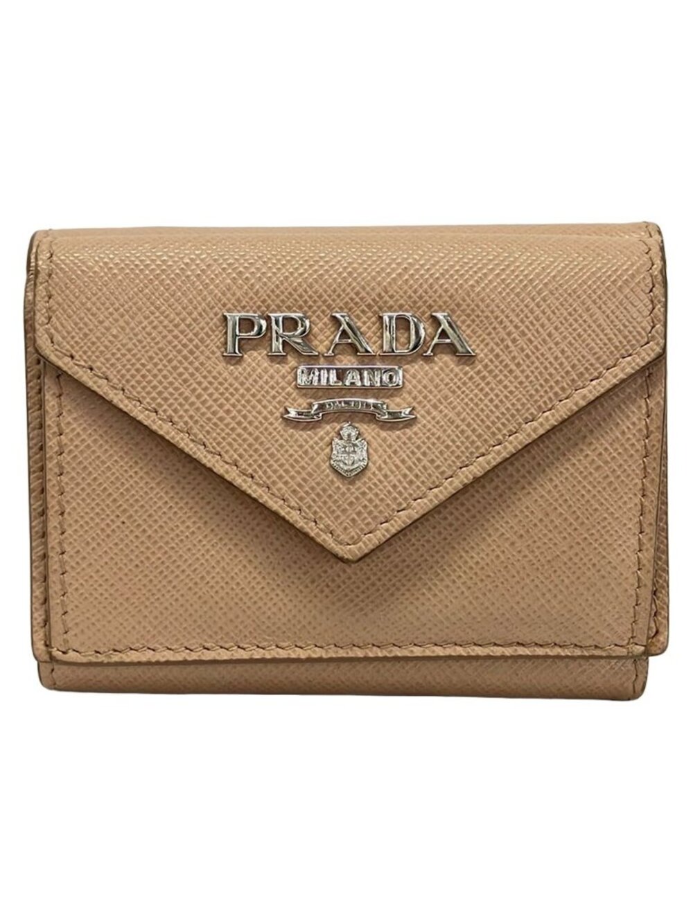 Prada Trifold Wallet Beige Leather